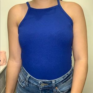 Royal Blue Ribbed High Neck Tank Top